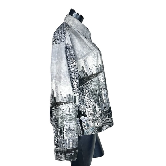 VTG RAAKHEE Sequin Black White City Skyline Button Up Top Women's Size 1X - Picture 4 of 16